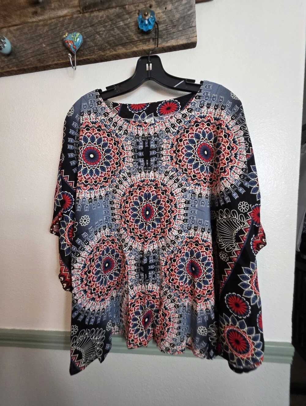 Boho Mandala Print 1X To 2X Kimono Sleeve Blouse Top Bohemian - Picture 9 of 15